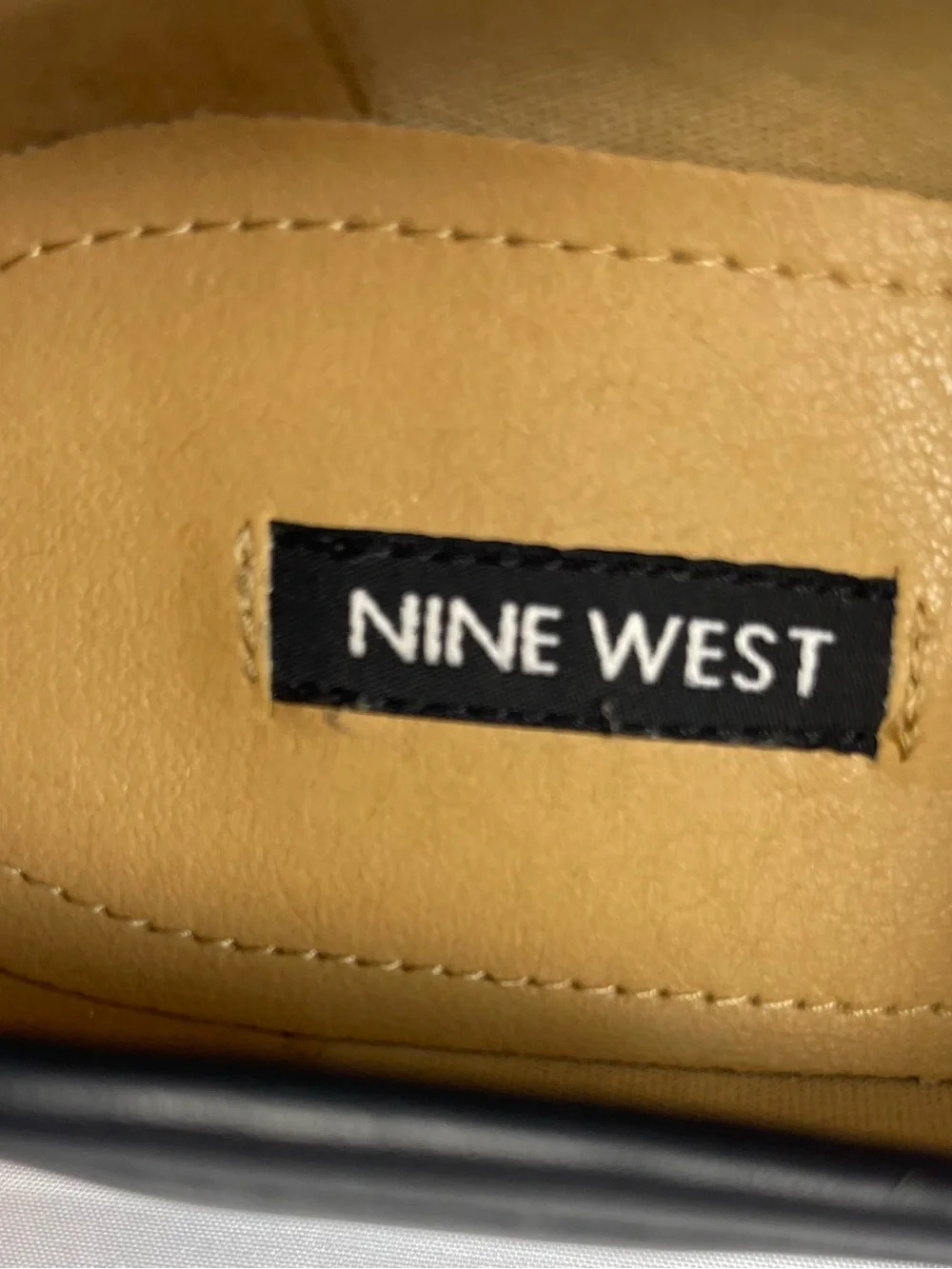Nine West Black Leather Loafers with Gold Chain Accent